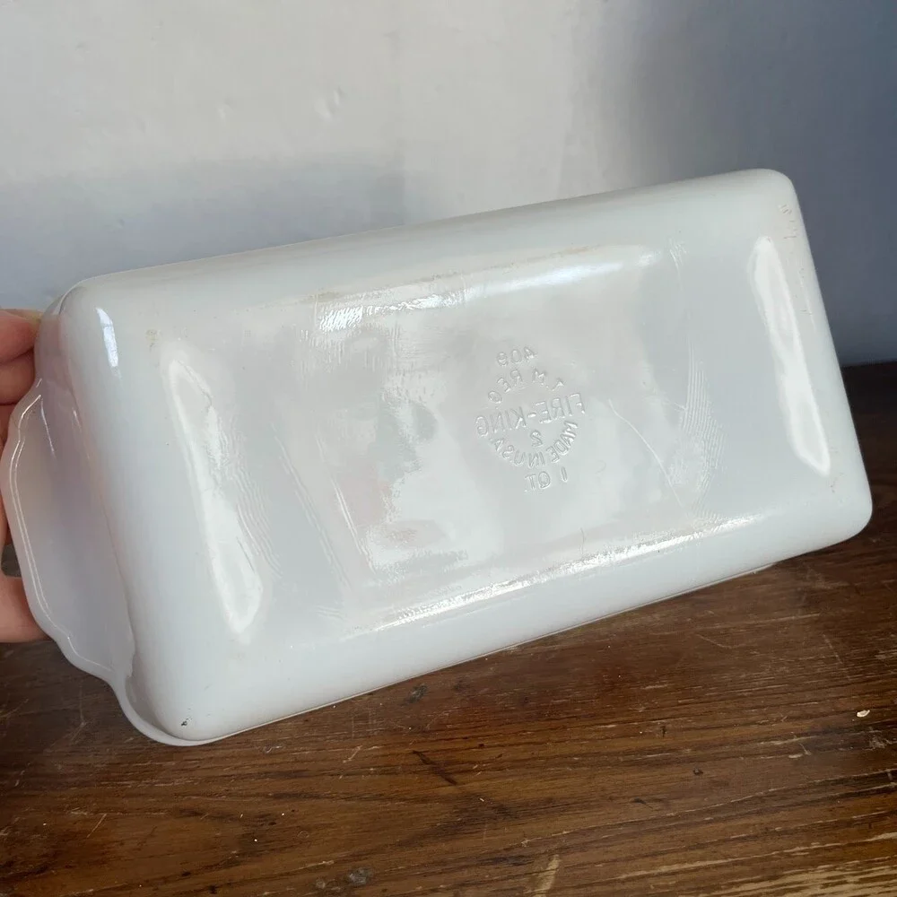 VTG Fire King Primrose Milk Glass Bread Loaf Pan 409 Baking Dish 1 Qt Floral USA